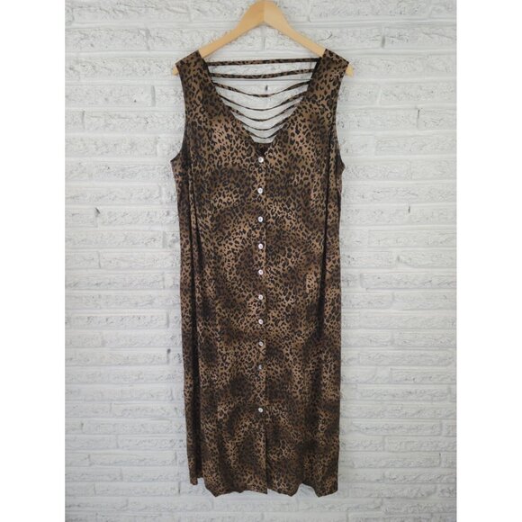 DGI Darian Womens Dress 20W Plus Shift Midi Sleeveless Brown Animal ANI43XE - Picture 1 of 9